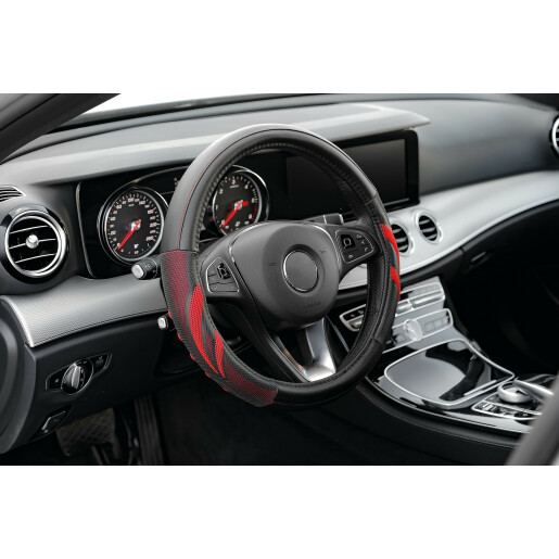 Husa volan imitatie piele Suzuka - M - Ø 37/39cm - Negru/Rosu