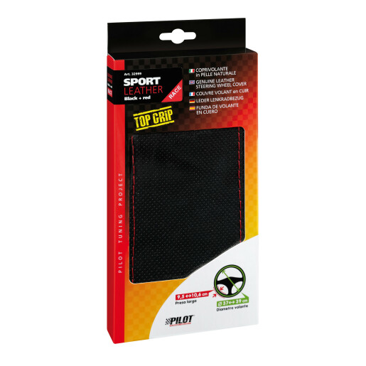 Husa volan piele Sport - Lampa - L - Ø 37-39cm - Negru/Rosu