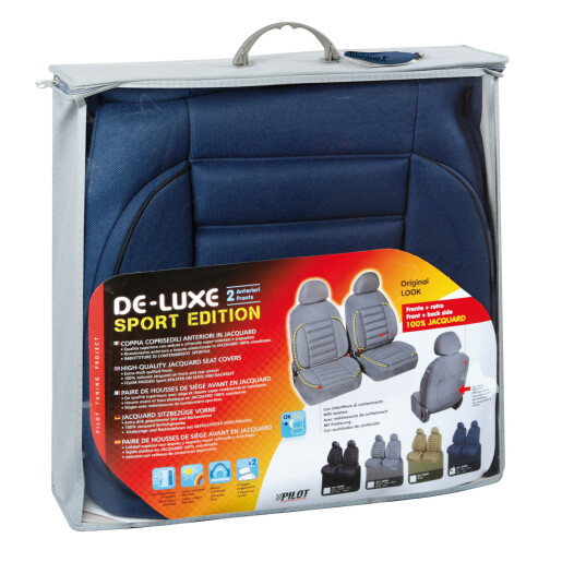 Huse scaun fata De-Luxe Sport Edition jacquard high-quality 2buc - Albastru