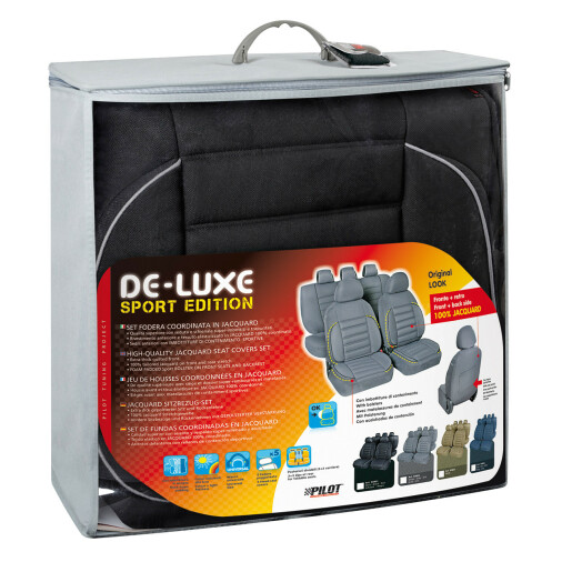 Huse scaun De-Luxe Sport Edition jacquard high-quality 9buc - Negru