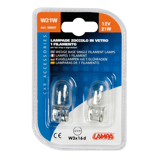 Bec 12V - W21W - 21W Frana, semnaliz, ceata soclu sticla W3x16d 2buc Lampa 