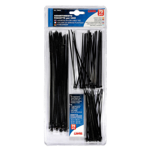 Coliere plastic 75buc asortate 90 - 120 - 190mm - Negru