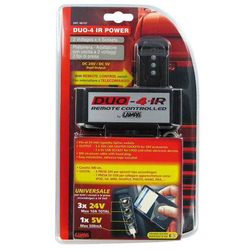 Priza tripla bricheta cu USB si telecomanda Duo-4 IR 24V