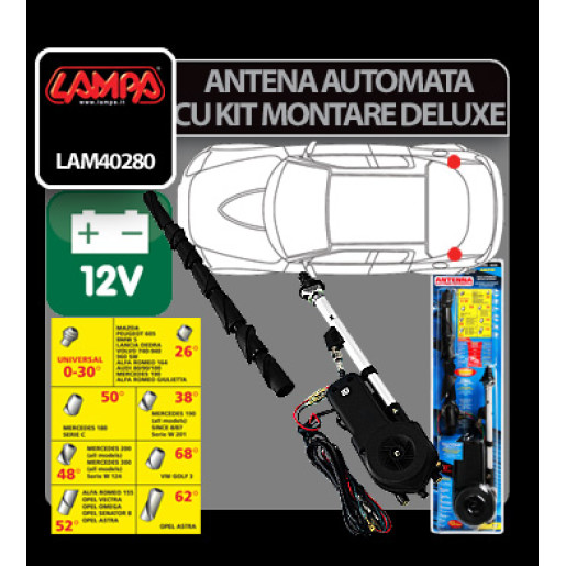 Antena complet automata cu kit montare De-Luxe Lampa 12V