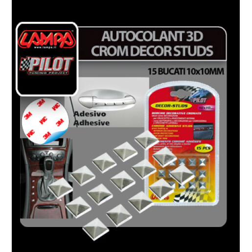 Autocolant 3D crom Decor Studs 15buc - 10x10mm