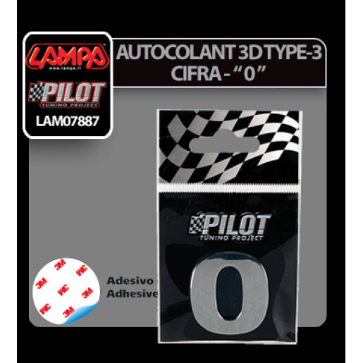 Autocolant 3D crom Type-3 (28mm) cifra - " 0 "