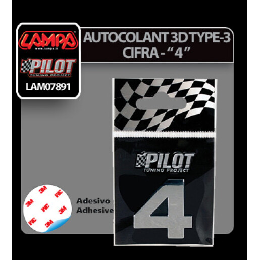 Autocolant 3D crom Type-3 (28mm) cifra - " 4 "