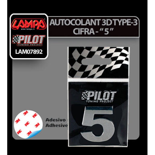Autocolant 3D crom Type-3 (28mm) cifra - " 5 "