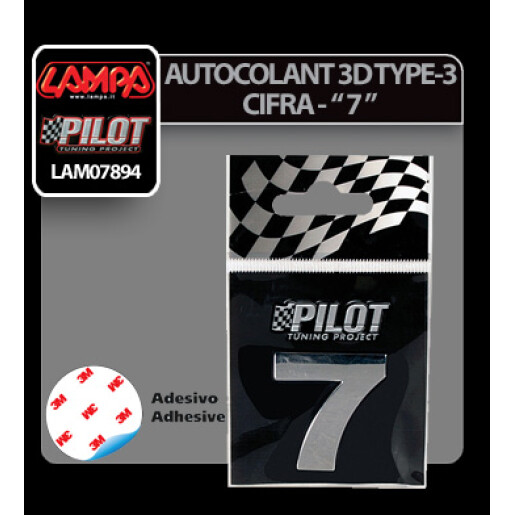 Autocolant 3D crom Type-3 (28mm) cifra - " 7 "