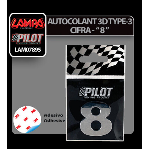 Autocolant 3D crom Type-3 (28mm) cifra - " 8 "