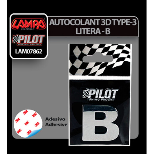 Autocolant 3D crom Type-3 (28mm) litera - B