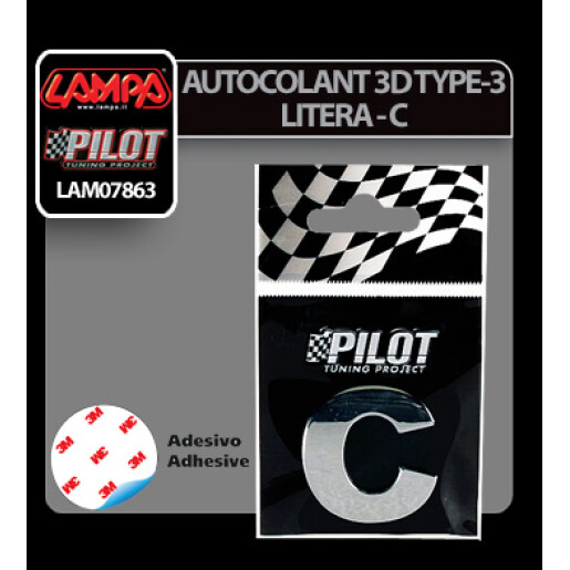 Autocolant 3D crom Type-3 (28mm) litera - C