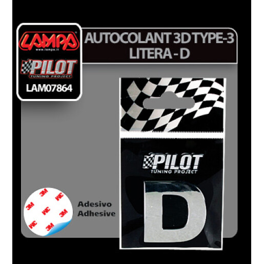 Autocolant 3D crom Type-3 (28mm) litera - D