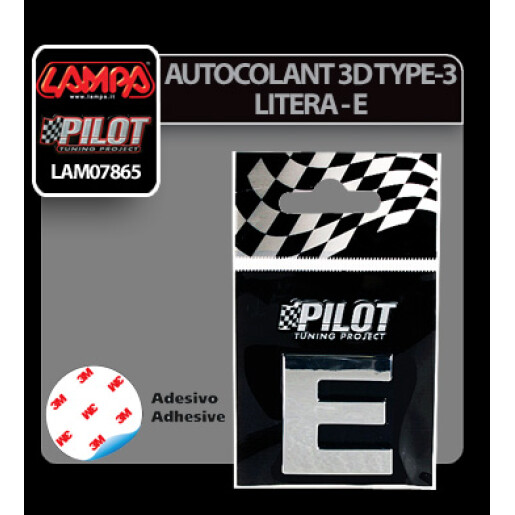 Autocolant 3D crom Type-3 (28mm) litera - E