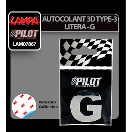 Autocolant 3D crom Type-3 (28mm) litera - G
