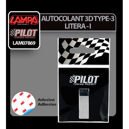 Autocolant 3D crom Type-3 (28mm) litera - I