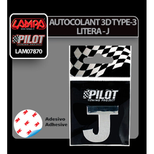 Autocolant 3D crom Type-3 (28mm) litera - J