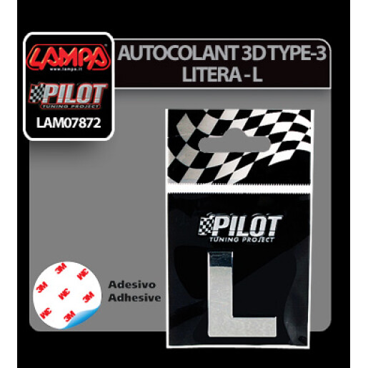 Autocolant 3D crom Type-3 (28mm) litera - L
