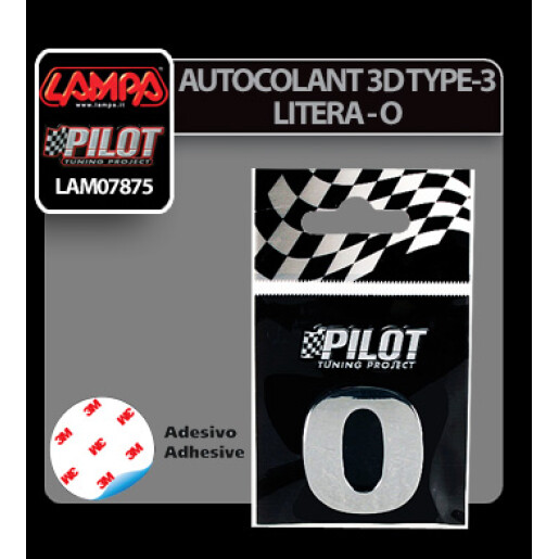 Autocolant 3D crom Type-3 (28mm) litera - O