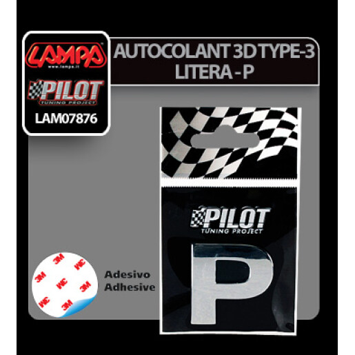 Autocolant 3D crom Type-3 (28mm) litera - P