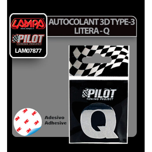 Autocolant 3D crom Type-3 (28mm) litera - Q