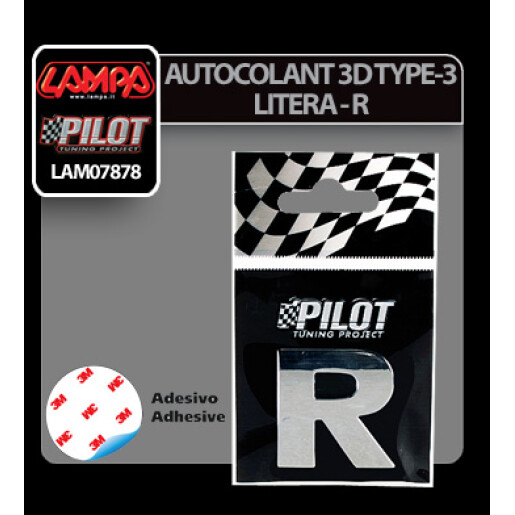 Autocolant 3D crom Type-3 (28mm) litera - R