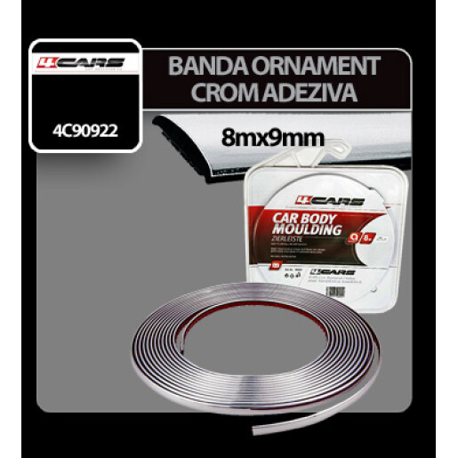 Banda ornament crom adeziva 4Cars - 8m x 9mm