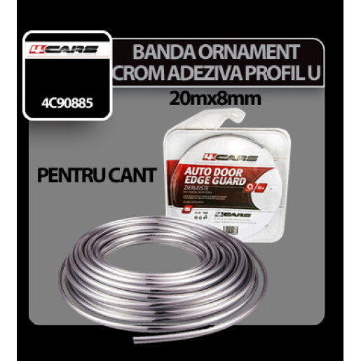 Banda ornament crom adeziva profil U 4Cars - 20m x 8mm