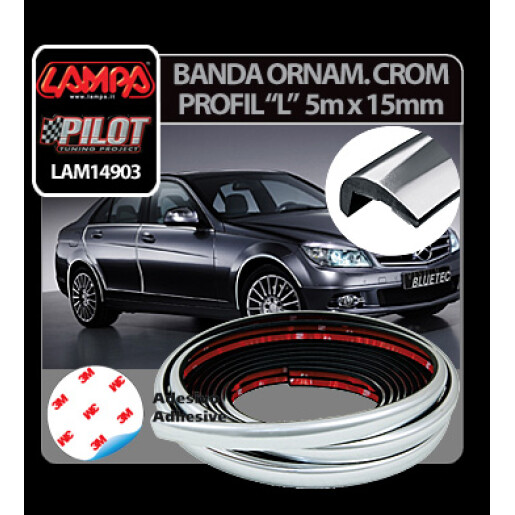 Banda ornament crom adeziva profil L - 5m x 15mm