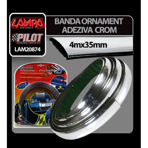 Banda ornament crom adeziva - 4m x 35mm