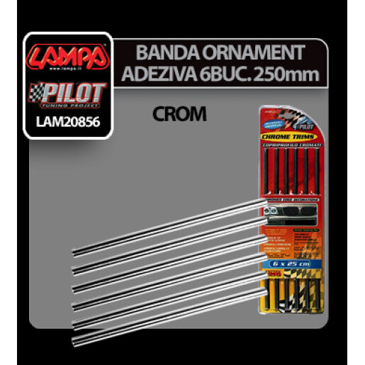 Banda ornament crom adeziva 6buc - 250mm