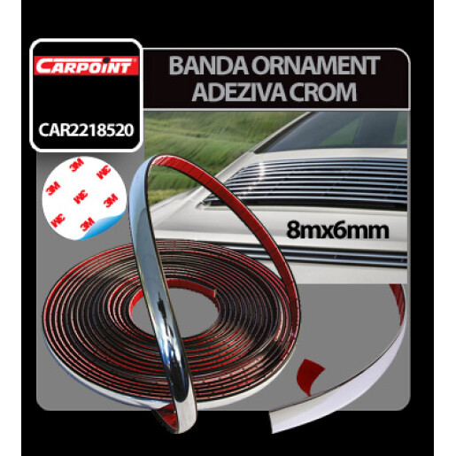 Banda ornament crom adeziva Carpoint - 8m x 6mm
