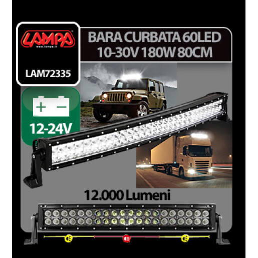 Bara curbata 60LED 10-30V 180W 12000lm - 80cm