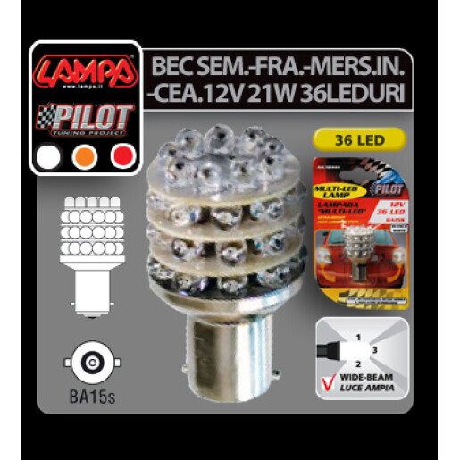 Bec Multi-Led 36Led 12V Frana, Ceata - P21W BA15s - Rosu