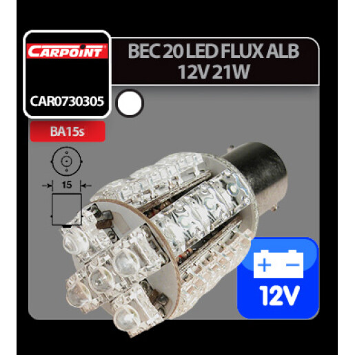 Bec Multi-Led 20Led 12V Frana, Ceata, Mers i. - P21W BA15s - Alb