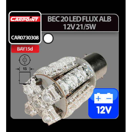 Bec Multi-Led 20Led 12V Pozitie+Frana - P21/5W BAY15d - Alb