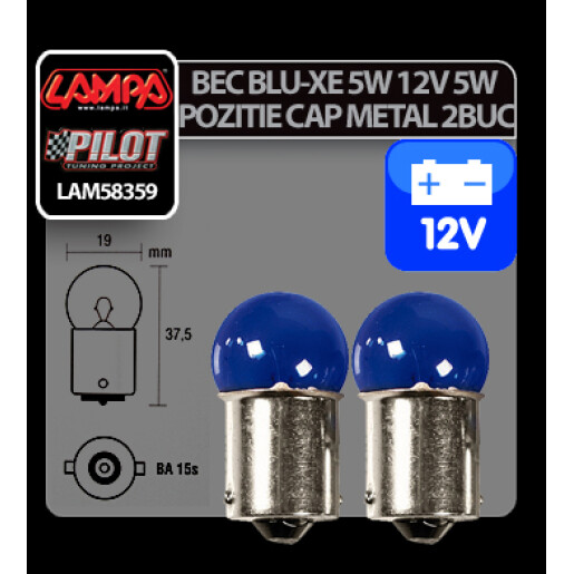 Bec Blu-Xe 5W 12V pozitie cap metal BA15s 2buc