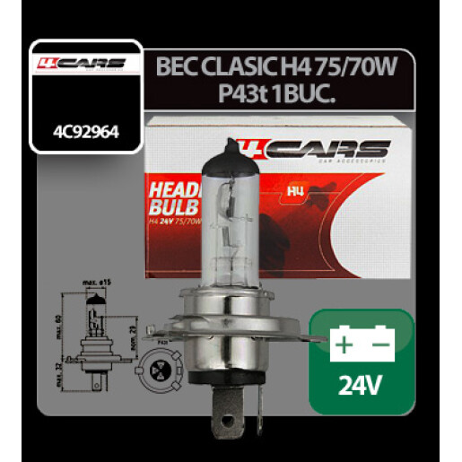 Bec halogen 24V - H4 - 75/70W - P43t 1buc 4Cars 