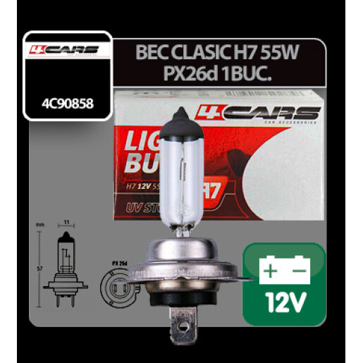 Bec halogen 12V - H7 - 55W - PX26d 1buc 4Cars