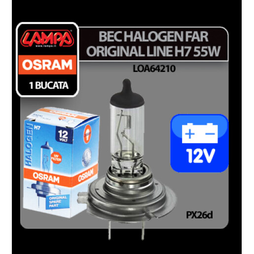 Bec halogen 12V - H7 - 55W Original Line PX26d 1buc Osram 
