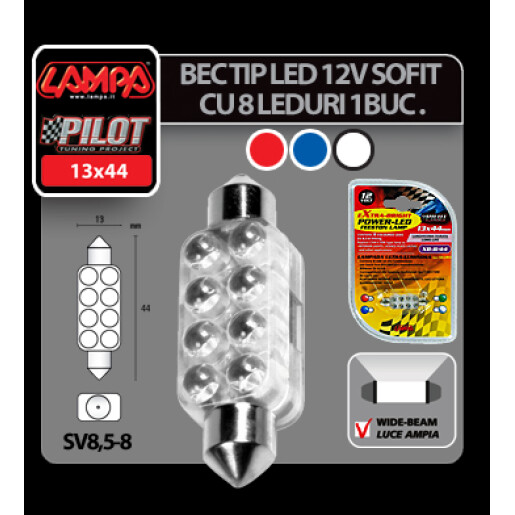 Bec tip LED 12V sofit cu 8 leduri 13x44mm SV8,5-8 1buc - Verde