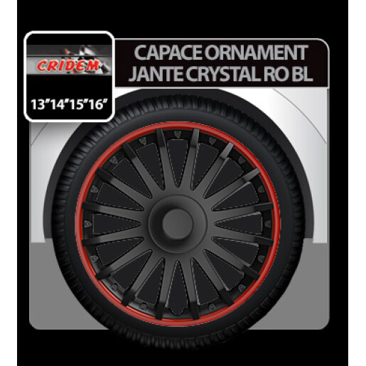 Capace roti auto Crystal RO BL 4buc - Negru/Rosu - 15''