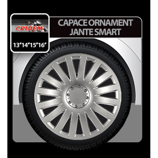 Capace roti auto Smart 4buc - Argintiu - 15''