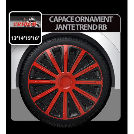 Capace roti auto Trend RB 4buc - Rosu/Negru - 16''