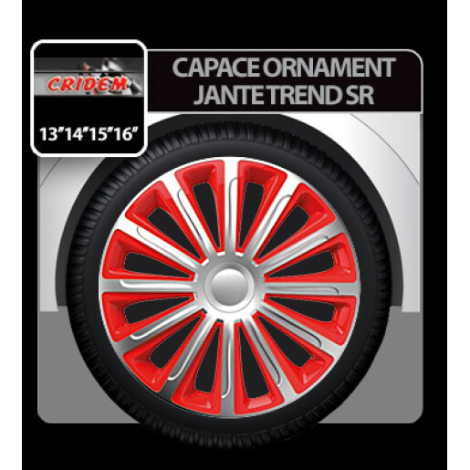 Capace roti auto Trend SR 4buc - Argintiu/Rosu - 14''