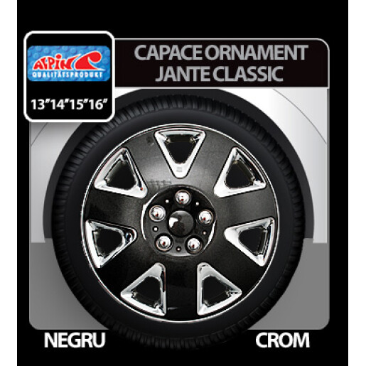 Capace roti auto Classic 4buc - Negru/Crom - 14''