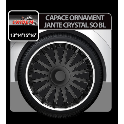 Capace roti auto Crystal SO BL 4buc - Negru/Argintiu - 16''