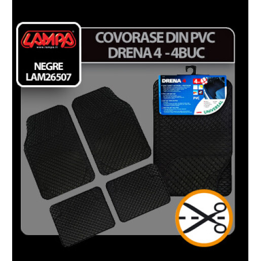 Covorase pvc universale Drena 4 negre 4buc