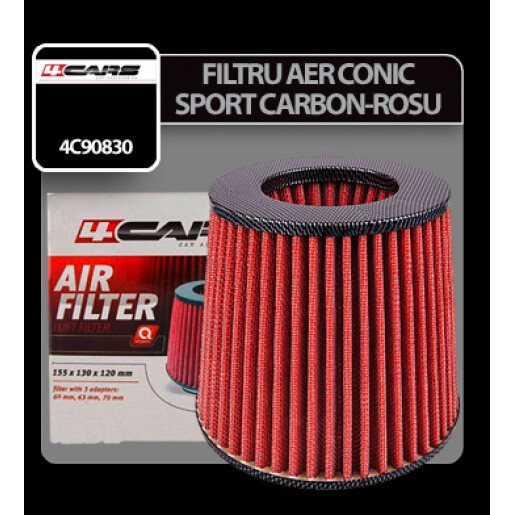 Filtru aer conic sport 4Cars - Carbon/Rosu