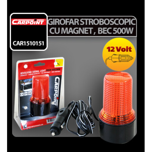 Girofar stroboscopic mic galben cu magnet, 500W 12V